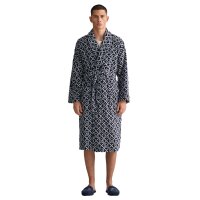 GANT Unisex Bademantel - G-PATTERN ROBE, Schalkragen, Frotteevelours, Bio-Baumwolle Blau L