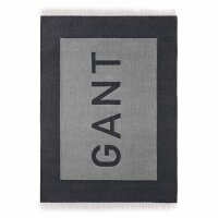 GANT blanket - LOGO THROW, jacquard logo, fringes, wool-mix fabric Grey 130x180cm