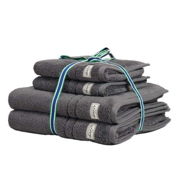 GANT Handtuch/Duschtuch-Set, 4-teilig - PREMIUM TOWEL, Frottee, 50x70 und 70x140 Dunkelgrau Set