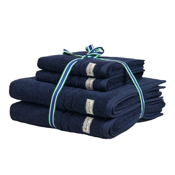 GANT Handtuch/Duschtuch-Set, 4-teilig - PREMIUM TOWEL, Frottee, 50x70 und 70x140 Marine Set