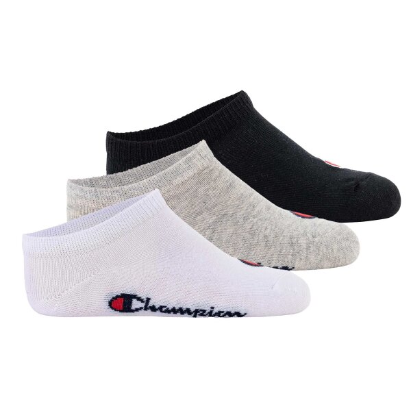 Champion childrens socks, 3-pack - sneaker socks, logo, solid colour Black/Grey/White 27-30