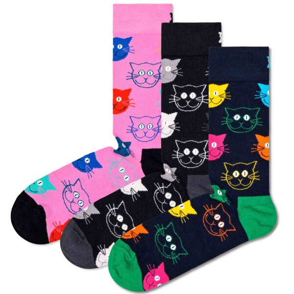 Happy Socks 3er Pack Unisex Socken - Geschenkbox, gemischte Farben Mixed Cat 2 41-46