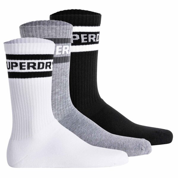Superdry Unisex Sports Socks, 3 Pack - COOLMAX SPORT CREW SOCK 3PK, Logo, Stripe