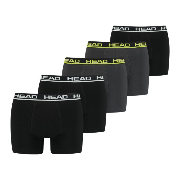 HEAD Mens Boxer Trunks, 5 Pack - Basic Boxer Trunks ECOM, Stretch Cotton Black/Grey M (Medium)
