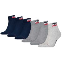 Levis Unisex 6er Pack Sportsocken - Mid Cut SPRTWR, Logo, ECOM Blau/Grau 43-46