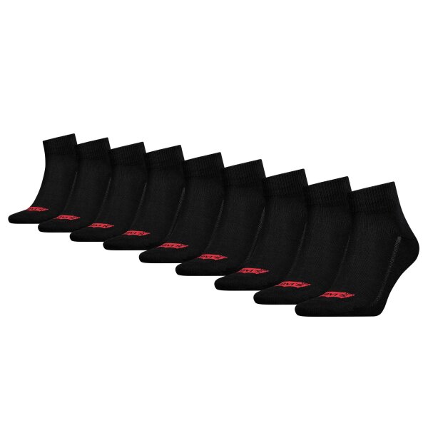 Levis unisex quarter socks 9-pack- mid cut batwing logo, ECOM, solid colour Black 43-46