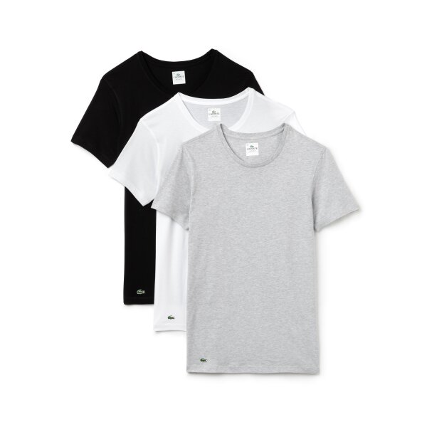 LACOSTE 3 Pack Mens T-Shirt, Round Neck, Slim Fit, Solid - Black / Gray / White