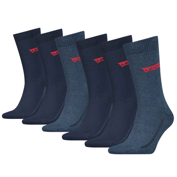 Levis Herren Socken 6er Pack - Regular Cut Batwing, ECOM, Logo, einfarbig Blau 43-46
