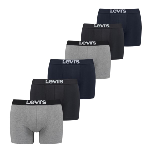 Levis Herren Boxer - Solid Basic Boxer Brief Organic, ECOM, Cotton Stretch, 6er Pack Grau/Schwarz/Blau 2XL
