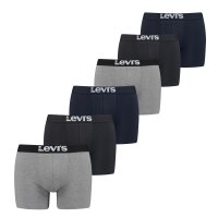 Levis Herren Boxer - Solid Basic Boxer Brief Organic, ECOM, Cotton Stretch, 6er Pack Grau/Schwarz/Blau M