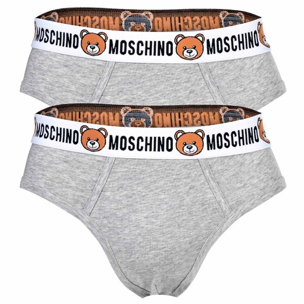 MOSCHINO Herren Slips 2er Pack - Underbear, Unterhose, Baumwollmischung, uni Grau 2XL