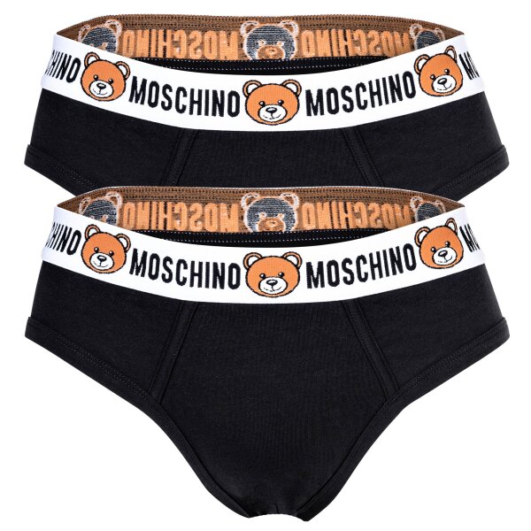 MOSCHINO Herren Slips 2er Pack - Underbear, Unterhose, Baumwollmischung, uni Schwarz S