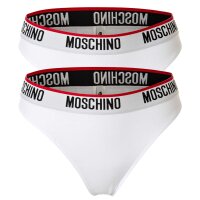 MOSCHINO Damen Slip 2er Pack - Unterhose, Baumwollmischung, Logobund, uni Weiß XS
