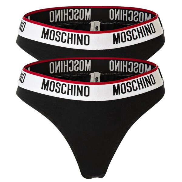 MOSCHINO ladies thong 2-pack - pants, cotton blend, logo waistband, plain colour