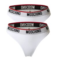 MOSCHINO Damen String 2er Pack - Unterhose, Baumwollmischung, Logobund, uni