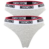 MOSCHINO Damen String 2er Pack - Unterhose, Baumwollmischung, Logobund, uni