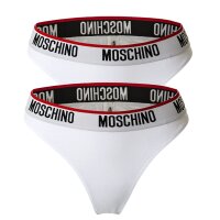 MOSCHINO Damen String 2er Pack - Unterhose, Baumwollmischung, Logobund, uni Weiß L