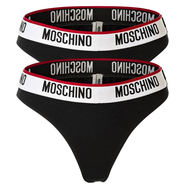 MOSCHINO ladies thong 2-pack - pants, cotton blend, logo waistband, plain colour Black M (Medium)