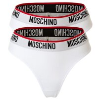 MOSCHINO ladies Brazilian briefs 2-pack - pants, cotton blend, logo waistband, plain colour White XS (X-Small)