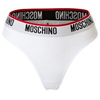 MOSCHINO ladies Brazilian briefs 2-pack - pants, cotton blend, logo waistband, plain colour White XS (X-Small)