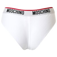 MOSCHINO ladies Brazilian briefs 2-pack - pants, cotton blend, logo waistband, plain colour White XS (X-Small)