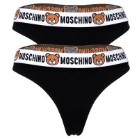 MOSCHINO Damen String 2er Pack - Underbear, Unterhose, Baumwollmischung, Logobund, uni