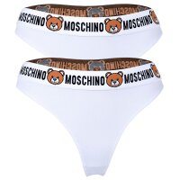 MOSCHINO Damen String 2er Pack - Underbear, Unterhose, Baumwollmischung, Logobund, uni Weiß XL
