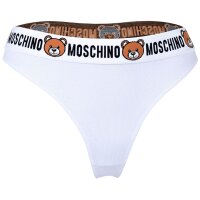 MOSCHINO Damen String 2er Pack - Underbear, Unterhose, Baumwollmischung, Logobund, uni Weiß XL