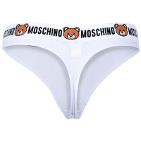 MOSCHINO Damen String 2er Pack - Underbear, Unterhose, Baumwollmischung, Logobund, uni Weiß XL