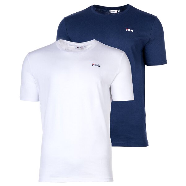 FILA Mens T-Shirt, Pack of 2 - BROD Tee, Round Neck, Short Sleeve, Logo White/Blue L (Large)