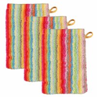 CAWÖ Waschhandschuh, 3er Pack - C Life Style multicolor, Waschlappen, gestreift, Walkfrottier Multicolor 16x22cm