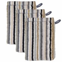 CAWÖ Wash glove, 3-pack - C Life Style Stripes, flannel, terry towelling Beige 16x22cm