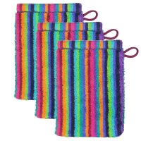 CAWÖ Waschhandschuh, 3er Pack - C Life Style Stripes, Waschlappen, Walkfrottier Multicolor 16x22cm