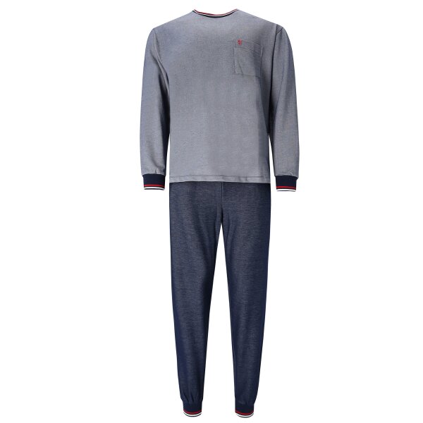 hajo Mens Pajama Set - Klima-Light, long, House Suit, Contrast Cuffs, Cotton Mix