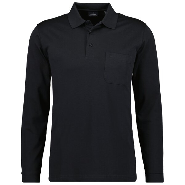 RAGMAN Mens Long Sleeve Polo Shirt - Soft Knit Polo Button Long Sleeve, Cotton Blend, Button Front, Easy Care Black S (Small)