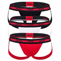 HUGO Herren Jockstrap, 3er Pack - TRIPLET PLANET, Cotton Stretch, Logo Schwarz/Rot/Weiß L