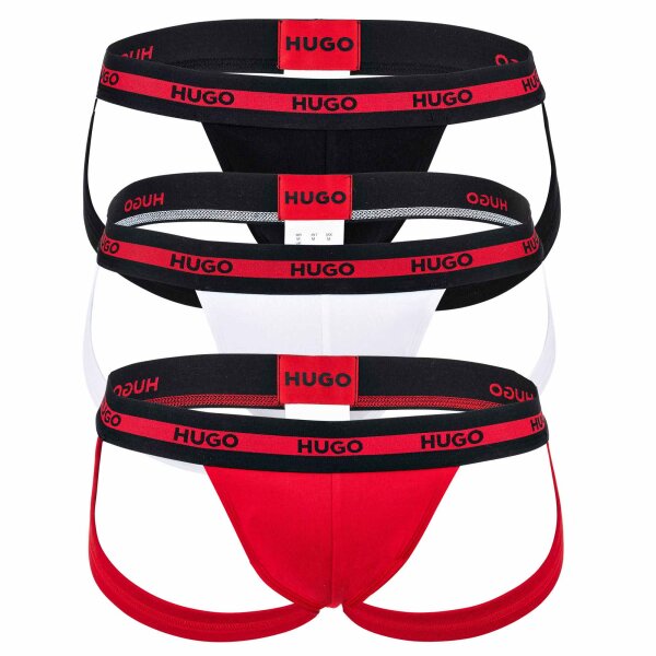 HUGO Herren Jockstrap, 3er Pack - TRIPLET PLANET, Cotton Stretch, Logo Schwarz/Rot/Weiß 2XL
