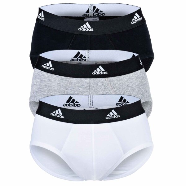 adidas Herren Slip, 3er Pack - Briefs, Active Flex Cotton, Logo, einfarbig Weiß/Grau/Schwarz S