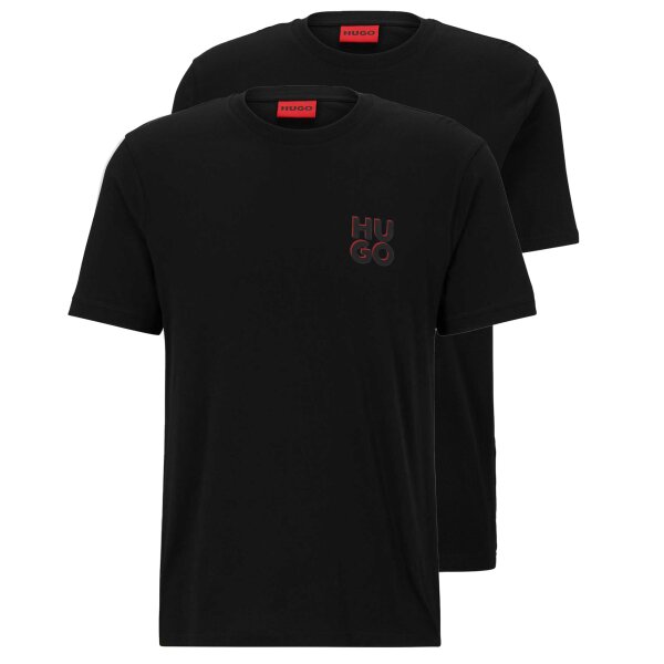 HUGO Mens T-shirt, 2-pack - DIMENTO, round neck, short sleeve, logo print, cotton Black L (Large)