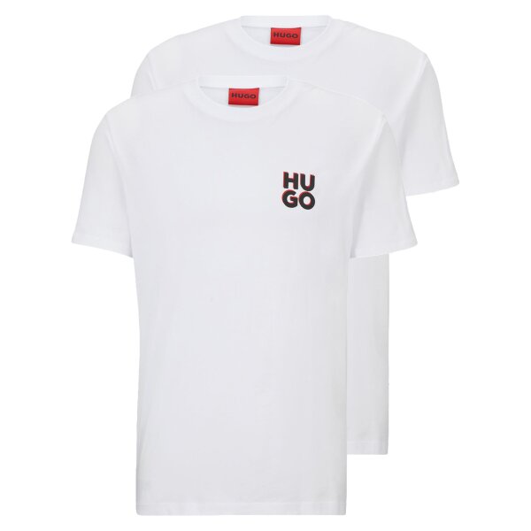 HUGO Herren T-Shirt, 2er Pack - DIMENTO, Rundhals, kurzarm, Logo Print, Baumwolle Weiß M
