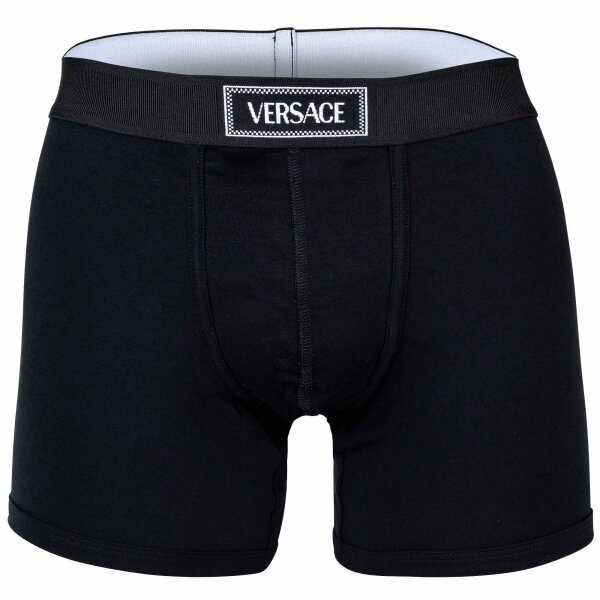 VERSACE Mens Boxer Shorts - CANETE, Short Trunks, Stretch Cotton, Logo, Solid Colour Black M (Medium)