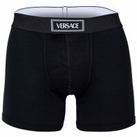 VERSACE Mens Boxer Shorts - CANETE, Short Trunks, Stretch Cotton, Logo, Solid Colour Black M (Medium)