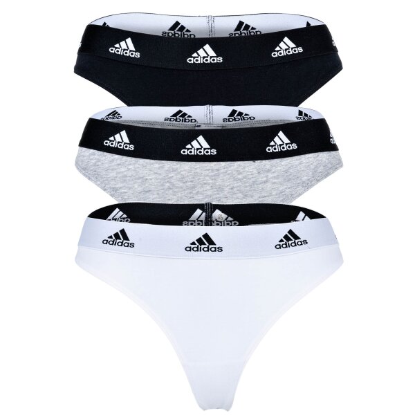 adidas ladies thongs, 3-pack - Thong 3PK, Underwear, Cotton Stretch, Logo, uni Black/White/Grey L (Large)