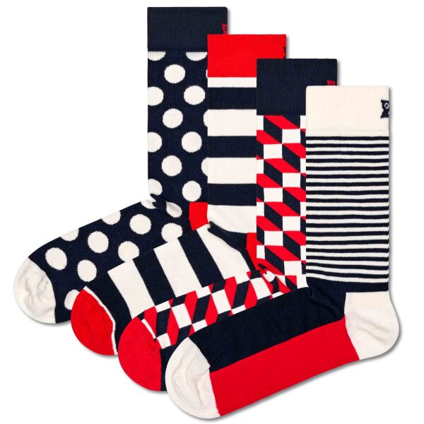 Happy Socks 4er Pack Unisex Socken - Geschenkbox, Classics, gemischte Farben Classic Navy 2 36-40