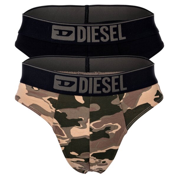 DIESEL Mens Tanga, 2-pack - UMBR-STRINGTWOPACK, Camouflage, Cotton Stretch, Logo Waistband