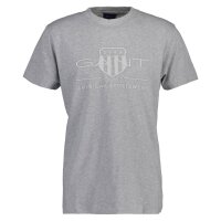 GANT Herren T-Shirt - REG TONAL SHIELD T-SHIRT, Rundhals, Baumwolle, Stickerei Grau M