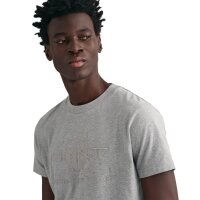 GANT Herren T-Shirt - REG TONAL SHIELD T-SHIRT, Rundhals, Baumwolle, Stickerei Grau M
