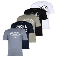 JACK&JONES Herren T-Shirt, 5er Pack - JJLEOGRA TEE CREW NECK, Kurzarm, Rundhals, Baumwolle, Logo-Print Schwarz/Weiß/Blau/Grün S