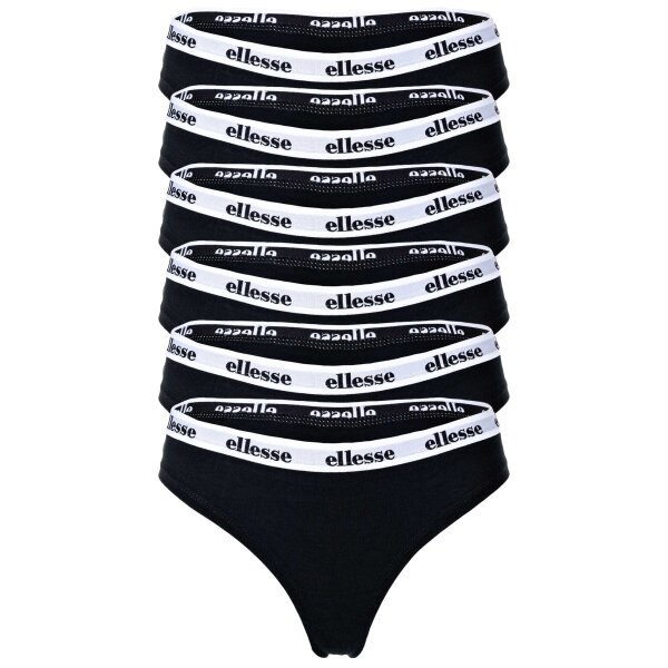 ellesse Damen Strings, 6er Pack - HILLAR, Unterwäsche, Cotton Stretch, Logobund Schwarz XS