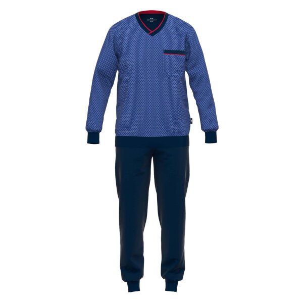 GÖTZBURG Mens Pyjamas Long - Pyjama V-neck, Pure Cotton Blue S (48)